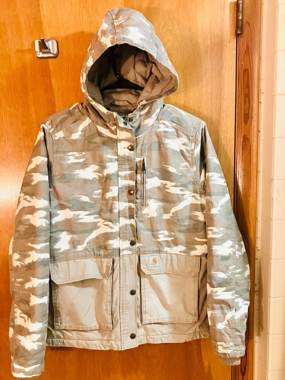 Carhartt Women’s XS(0/2) Camouflage Hooded Utility Coat Jacket Zips Snaps
